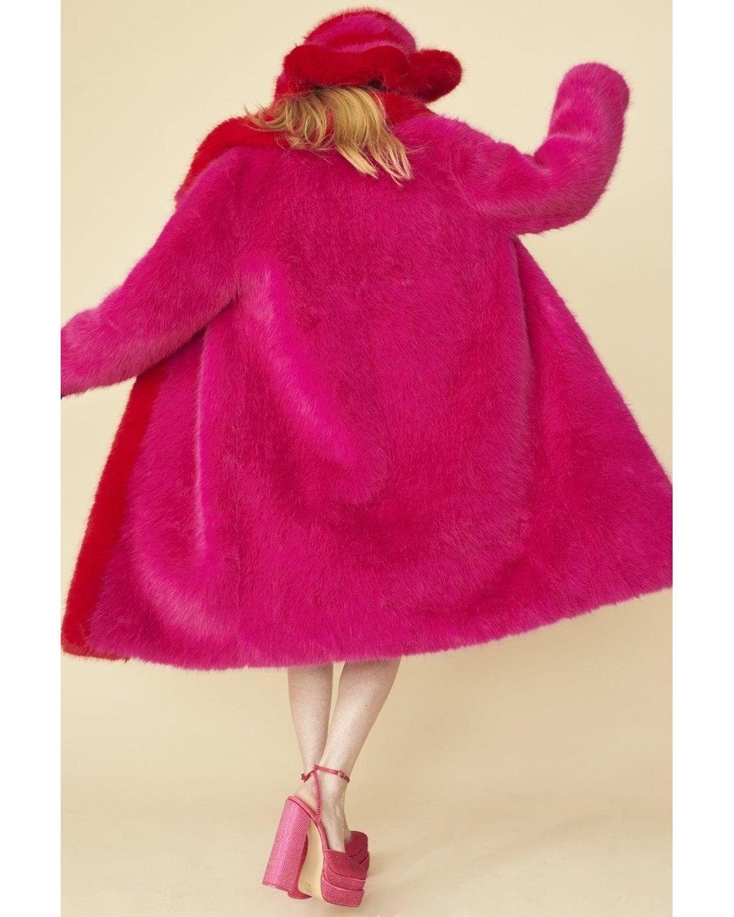 Jayley Pink Knitted Bamboo Faux Fur Maxi Coat