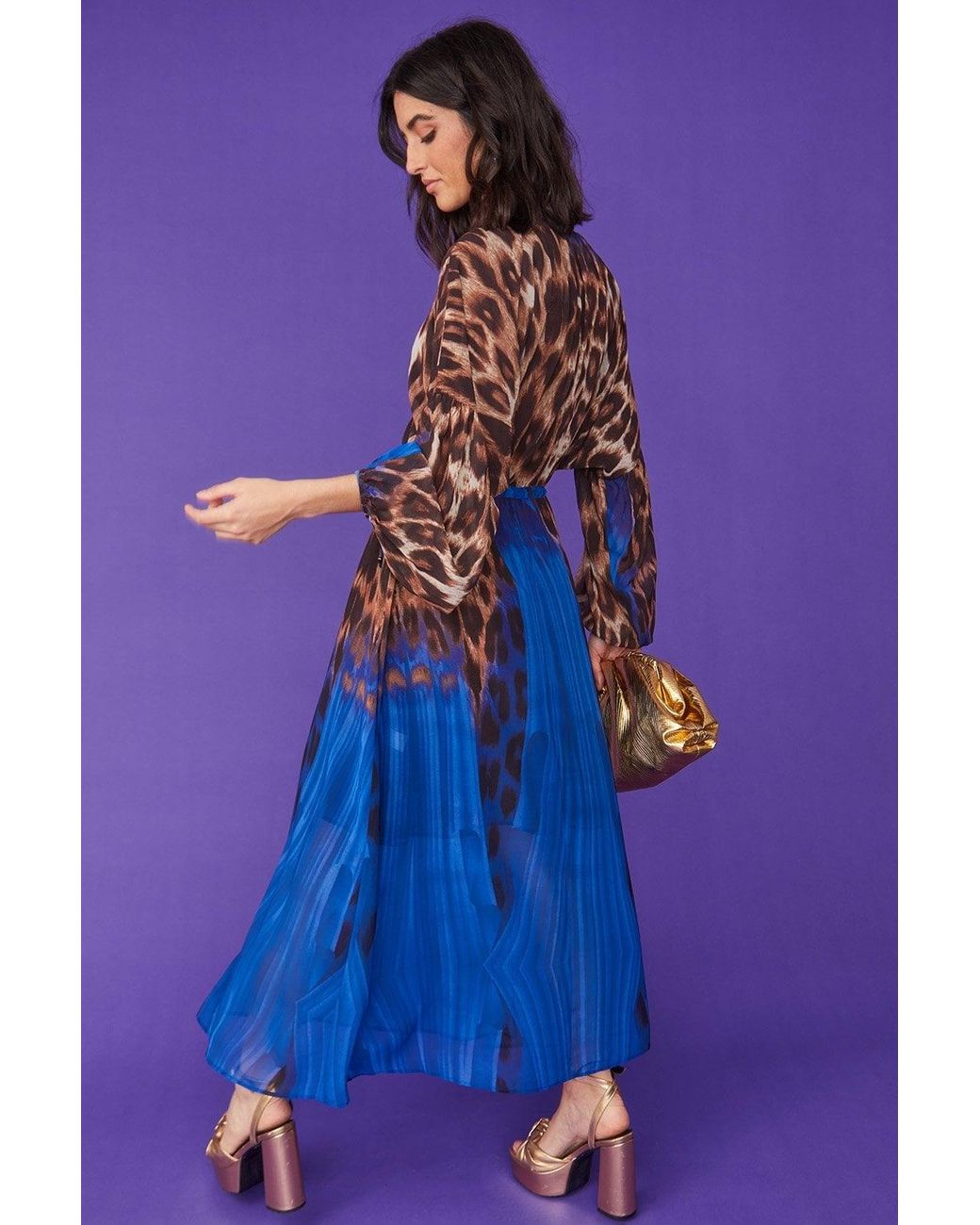 Jayley Purple Silk Blend Leopard Maxi Dress