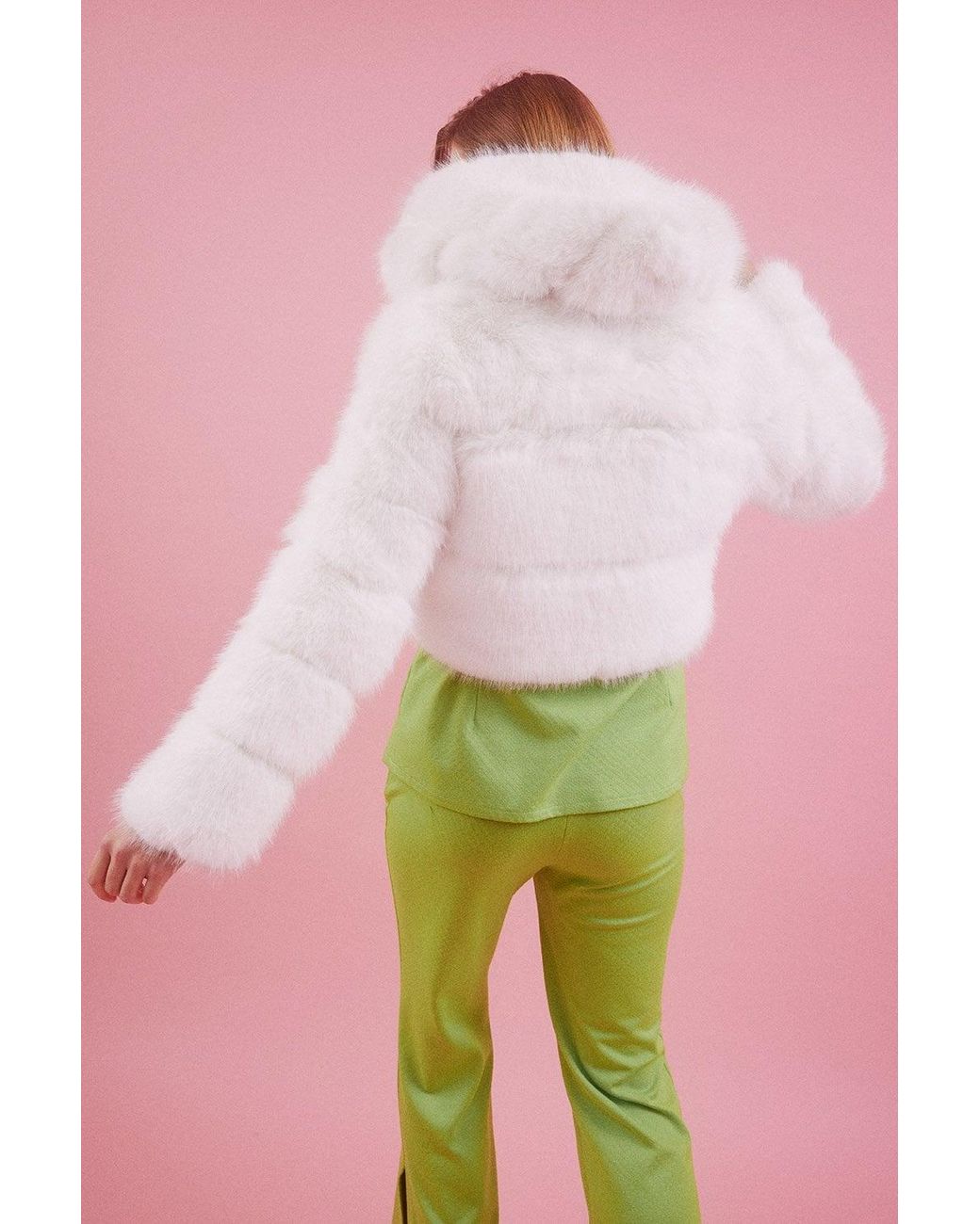 Jayley Pink Hooded Bamboo Faux Fur Puffer Coat