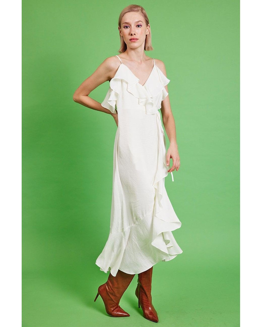 Jayley Green Silk Blend Maxi Ruffle Dress