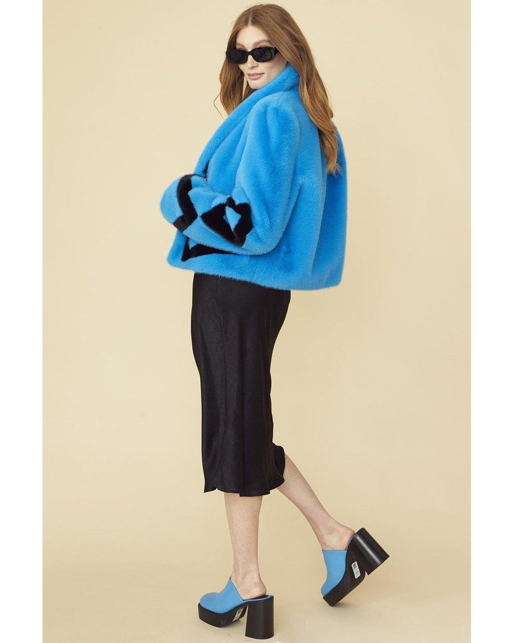 Jayley Blue Faux Fur Cropped Jacket