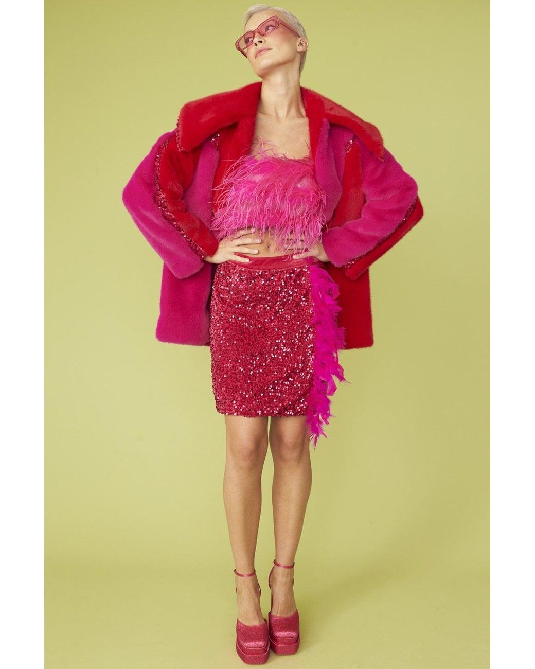 Jayley Pink Eco Faux Fur Midi Coat