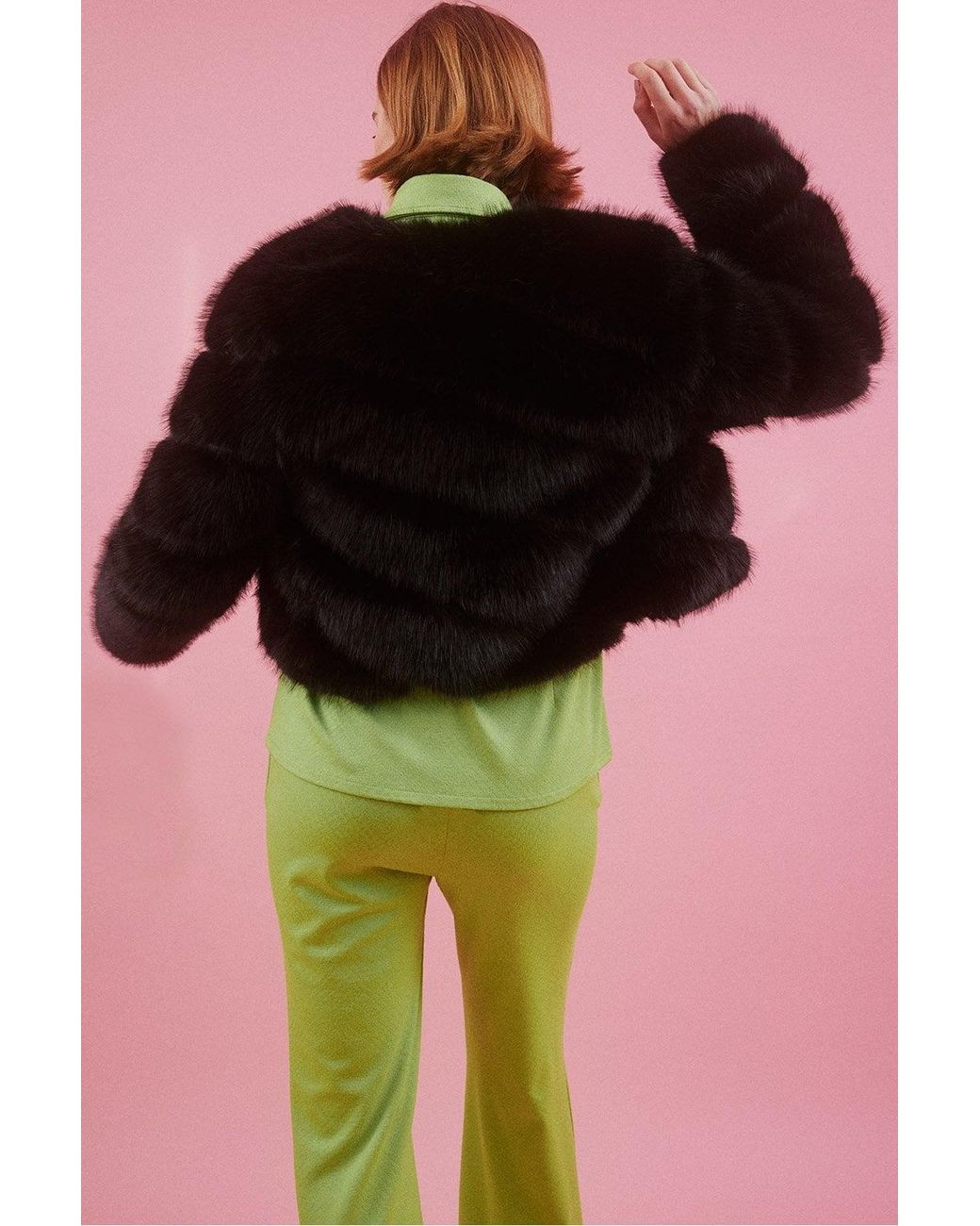 Jayley Red Handmade Bamboo Faux Fur Jacket
