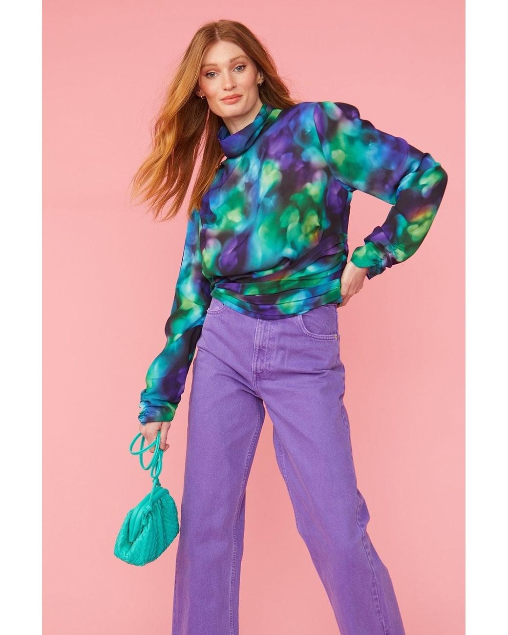 Jayley Blue Silk Blend Gathered Waist Blouse