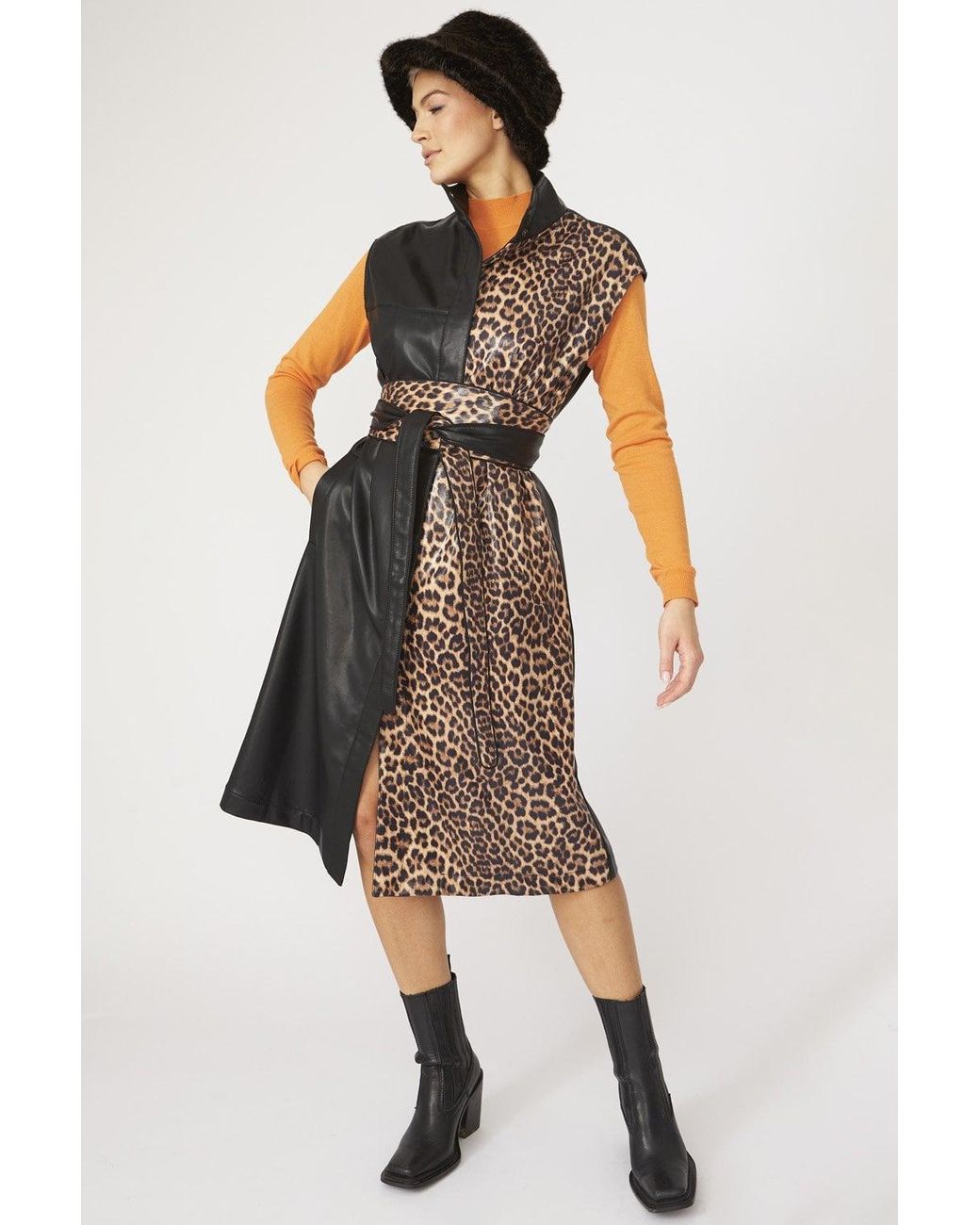 Jayley Black Leopard Print Maxi Vest With Belt