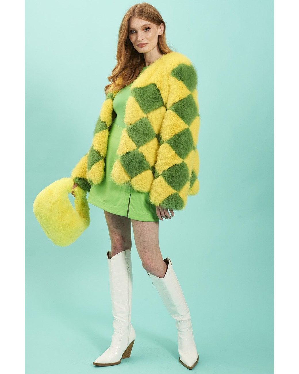 Jayley Yellow And Delilah Diamond Faux Fur Coat