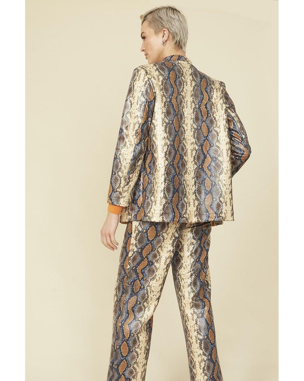Jayley Natural Snake Print Snake Print Leather Effect Blazer