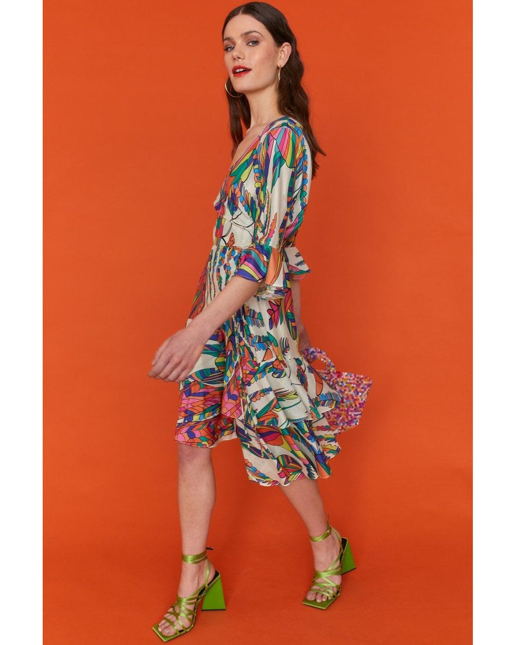 Jayley Orange Havanna Tropical Wrap Midi Dress