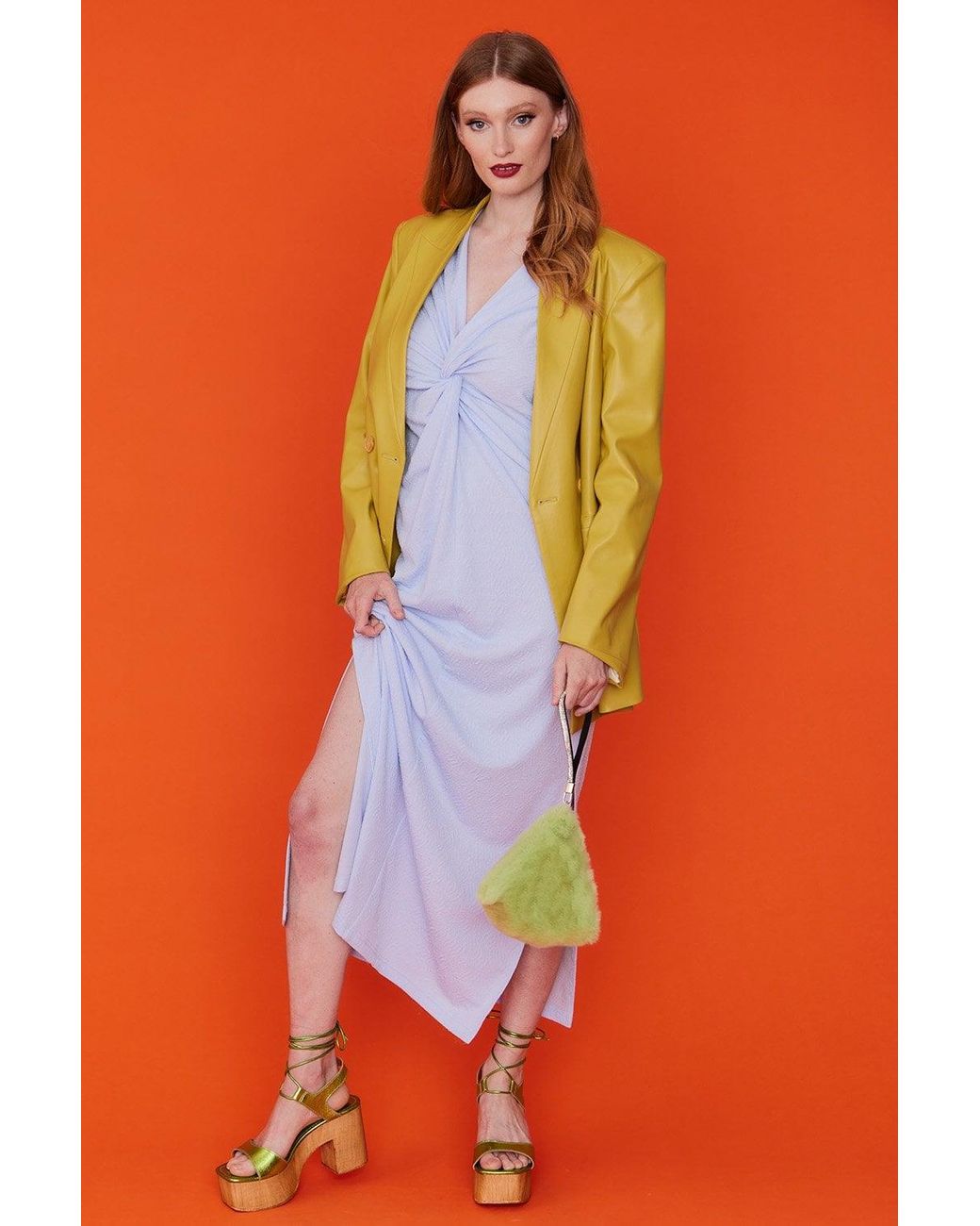 Jayley Orange Faux Leather Double Breasted Blazer