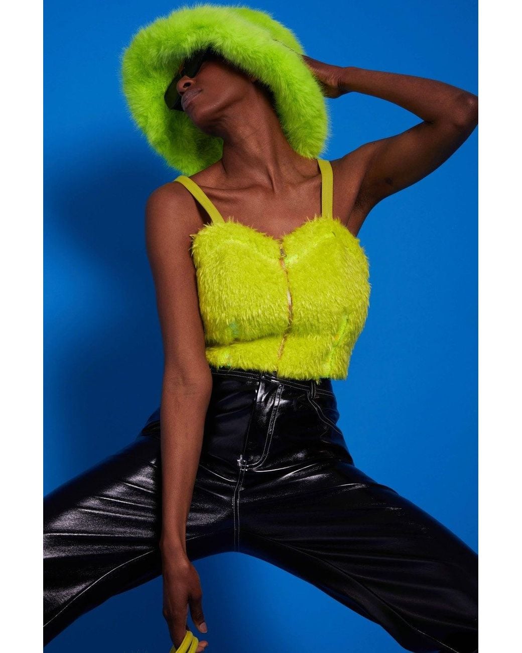 Jayley Blue Lime Faux Fur Zip Crop Top