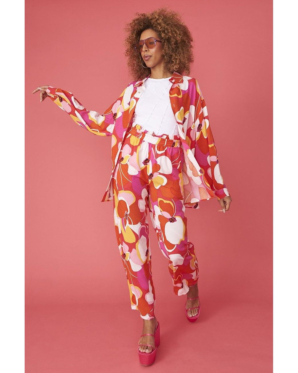 Jayley Red Florence Floral Trousers