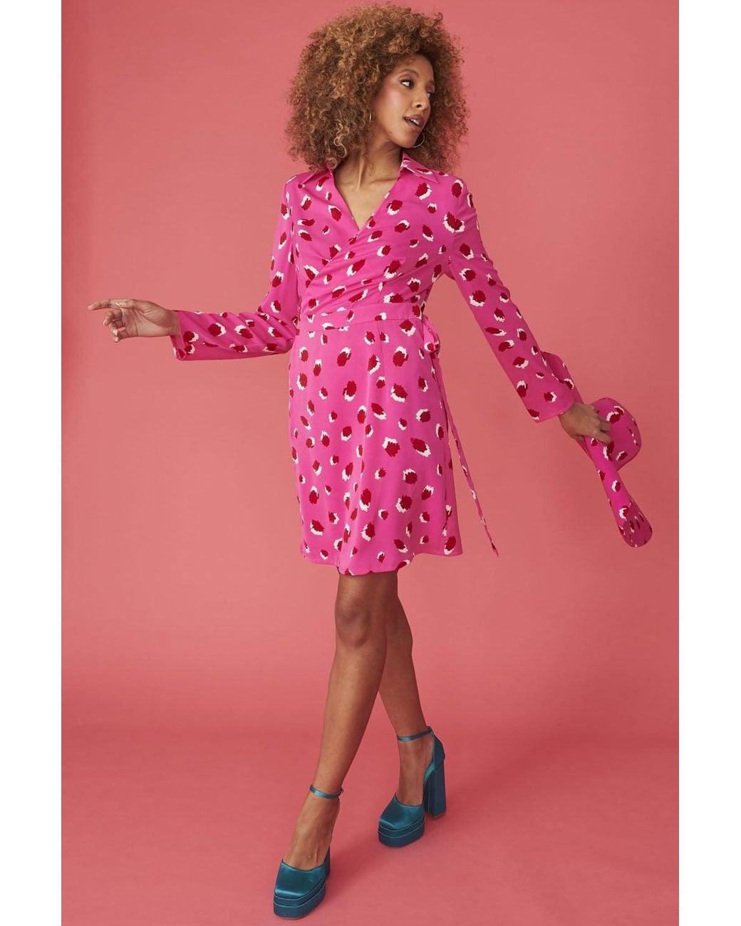 Jayley Pink Silk Blend Sorrento Animal Print Wrap Dress