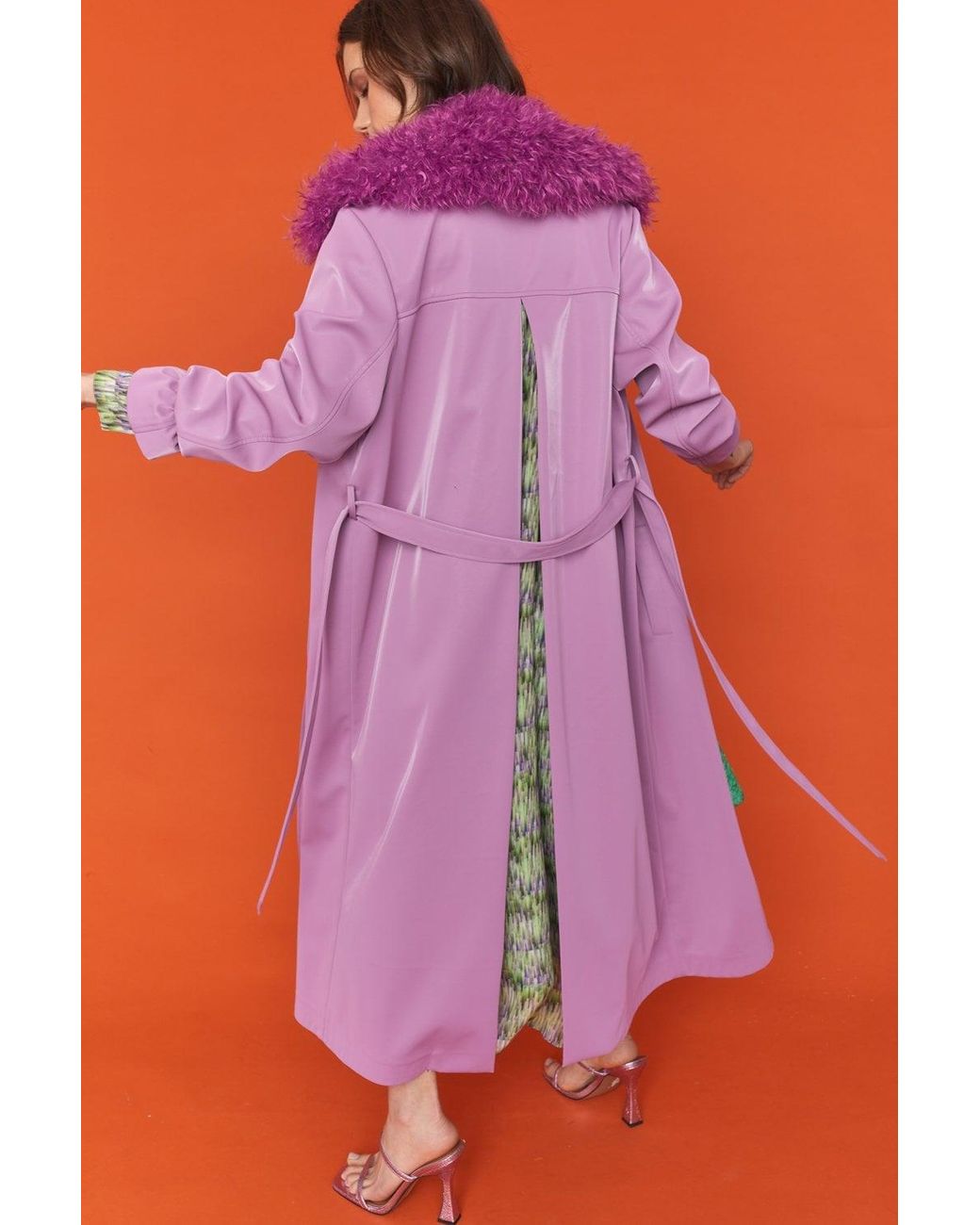 Jayley Red Faux Suede Lilac Trench Coat With Faux Shearling Collar Size: S