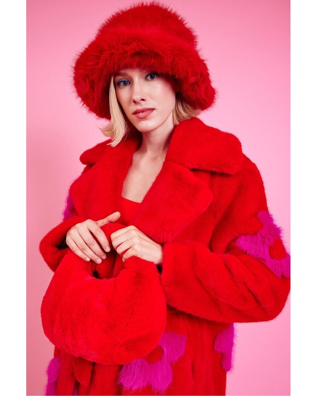 Jayley Red Faux Fur Long Coat