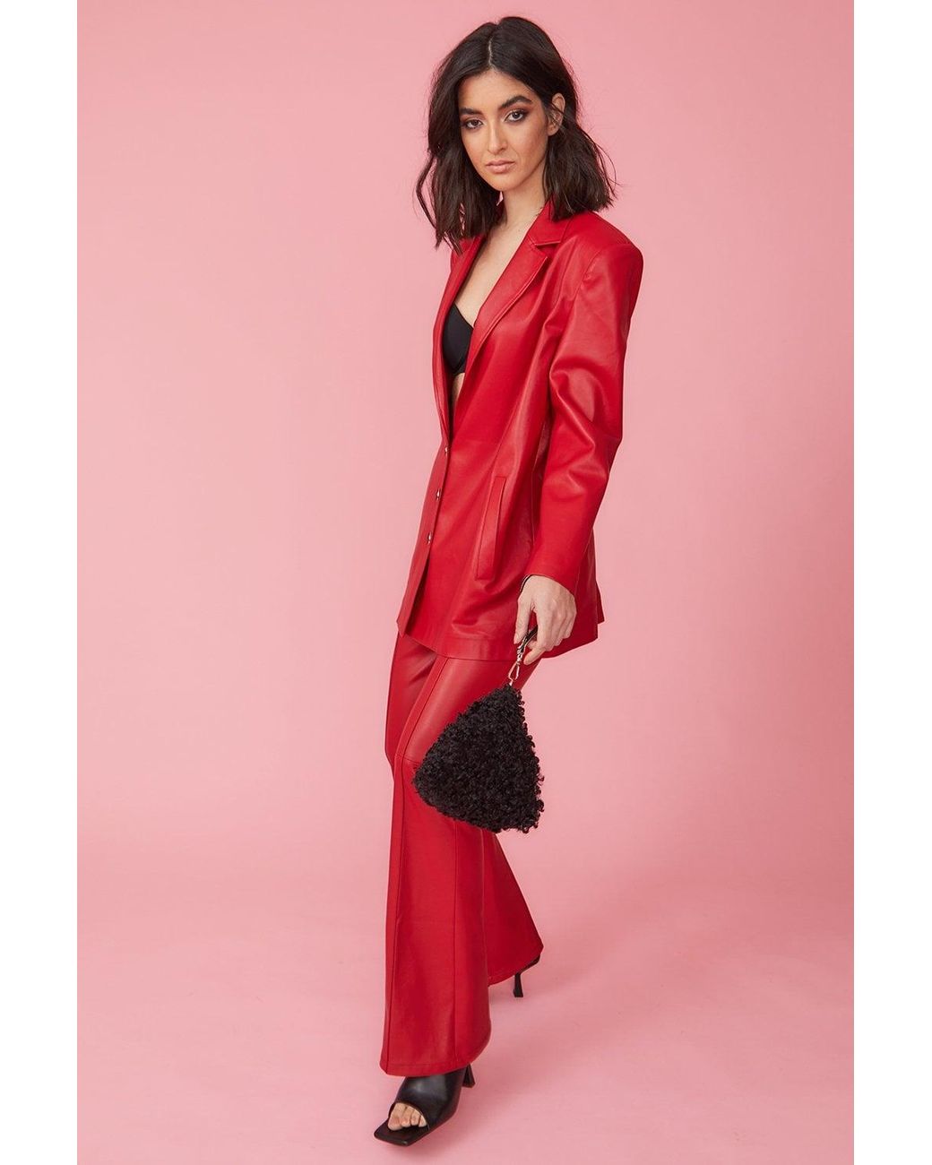 Jayley Pink Eco Leather Long Blazer