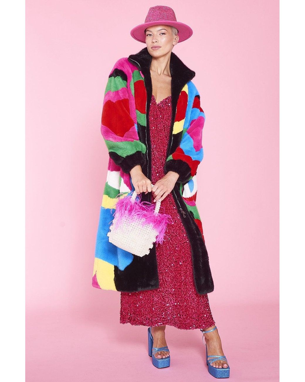 Jayley Pink Picasso Bamboo Blend Hand Painted Maxi Coat