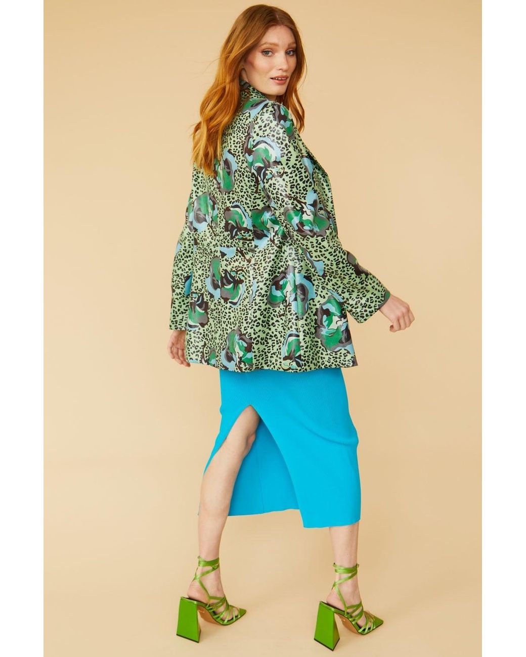 Jayley Blue Silk Blend Animal Print Floral Blazer