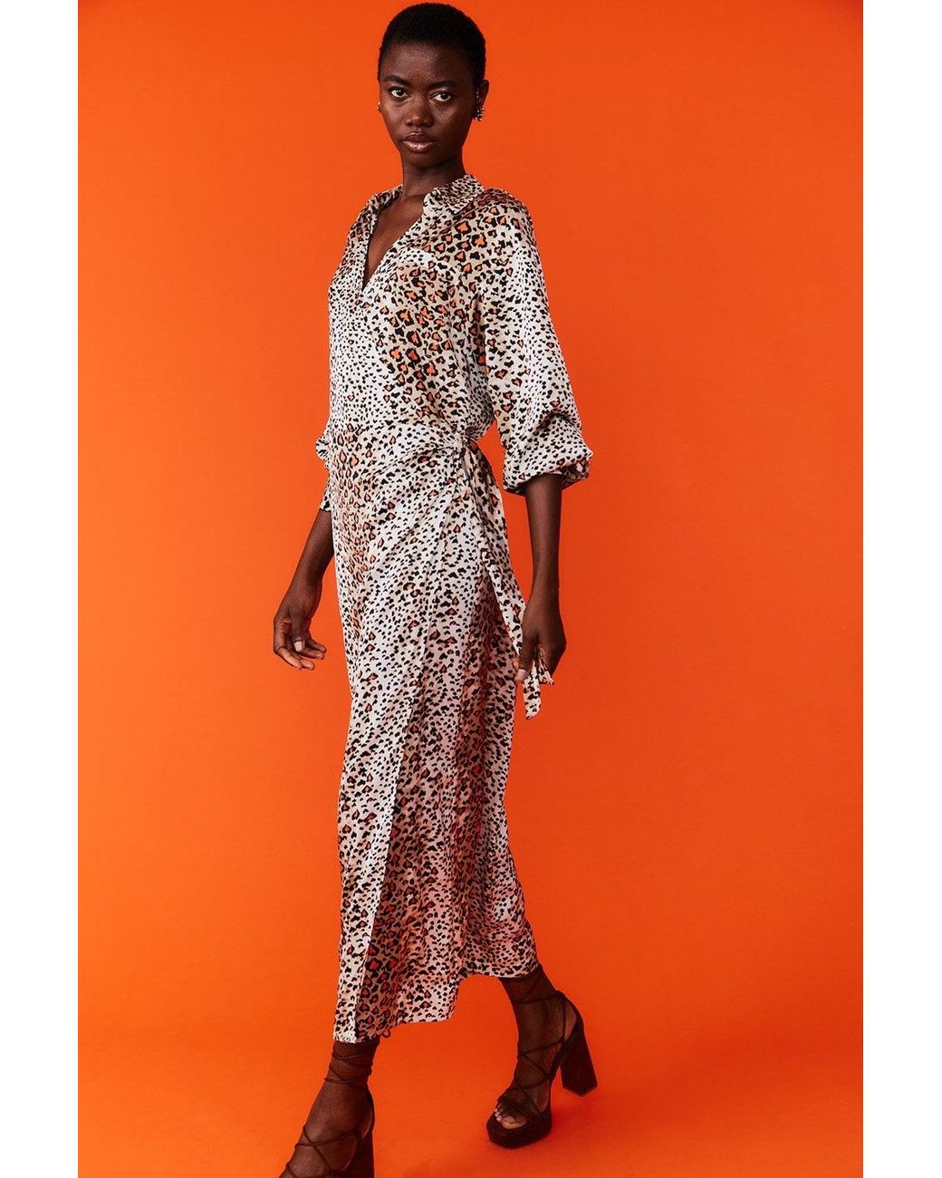 Jayley Orange Silk Blend Wrap Maxi Dress