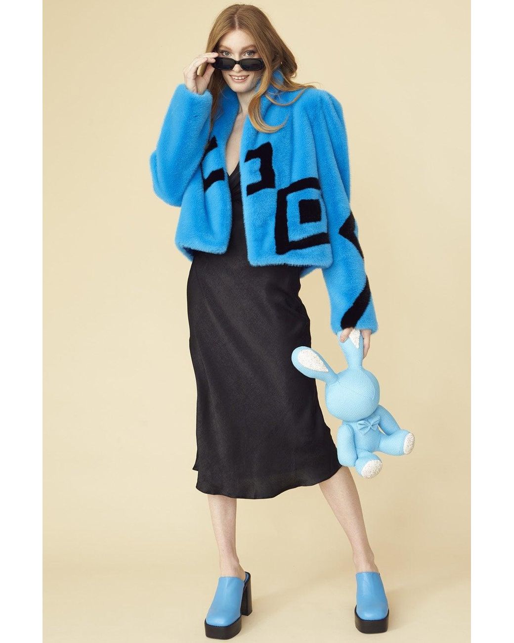 Jayley Blue Faux Fur Cropped Jacket