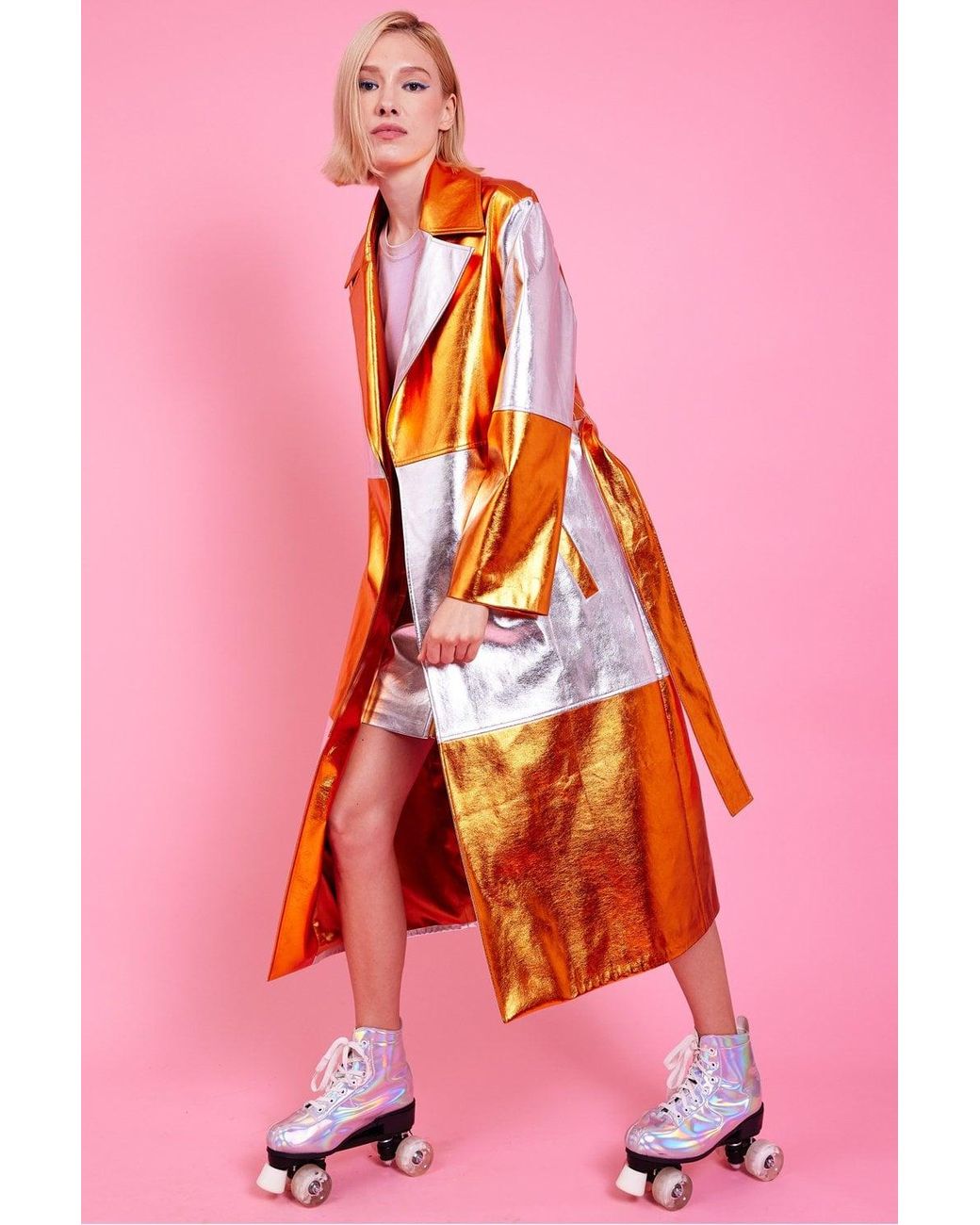 Jayley Pink Metallic Hand Cut Patchwork Trench Coat