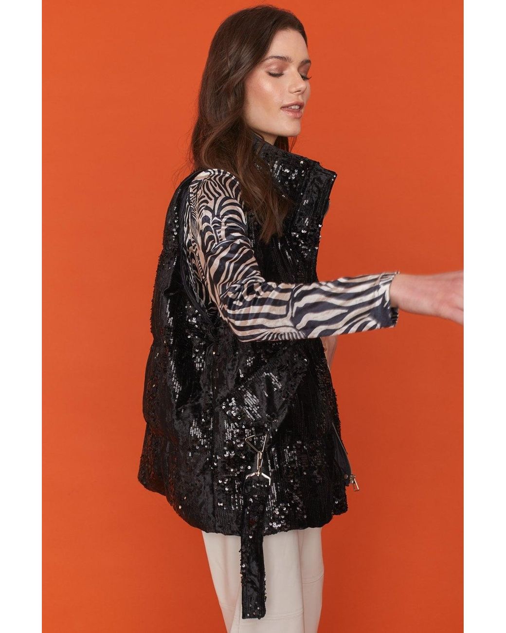 Jayley Black Luxury Faux Fur Sequin Gilet