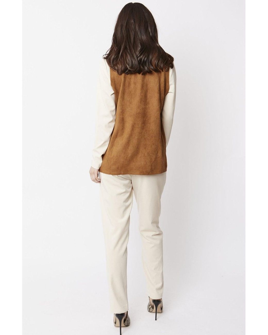 Jayley White Faux Suede And Fox Fur Gilet Size: M (Uk 12)