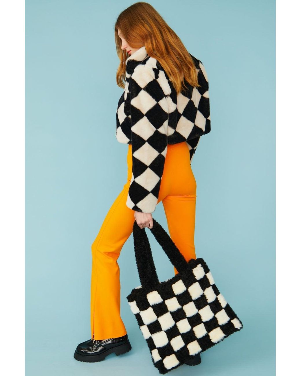 Jayley Blue Faux Fur Geometric Cropped Jacket