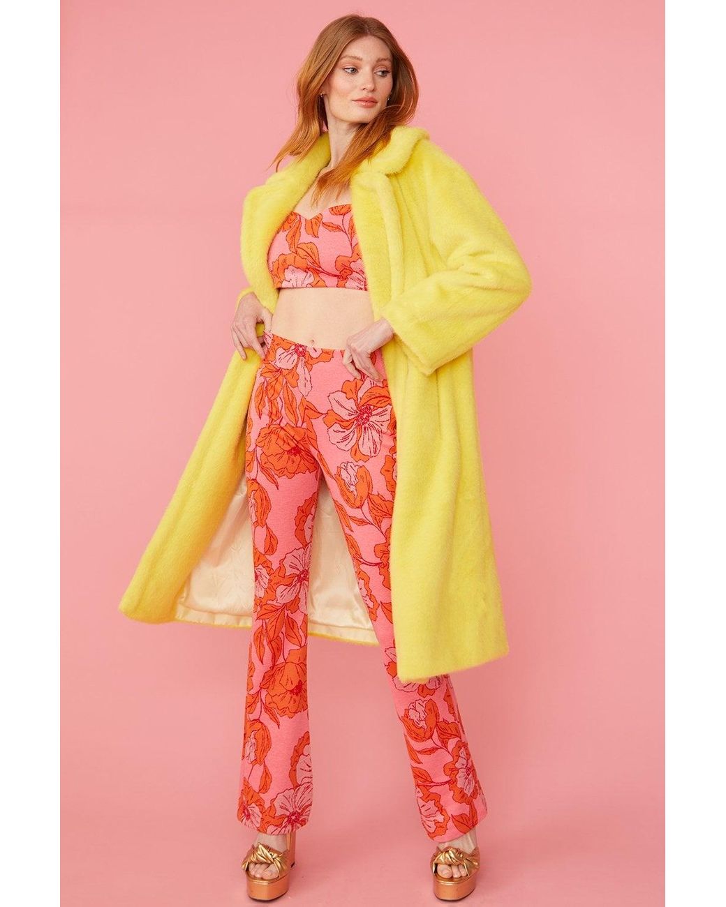 Jayley Pink Faux Fur Midi Coat
