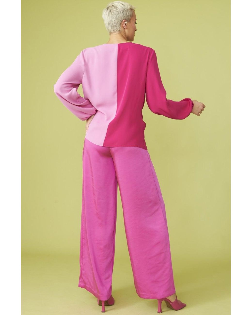 Jayley Pink Silk Blend Two Tone Blouse