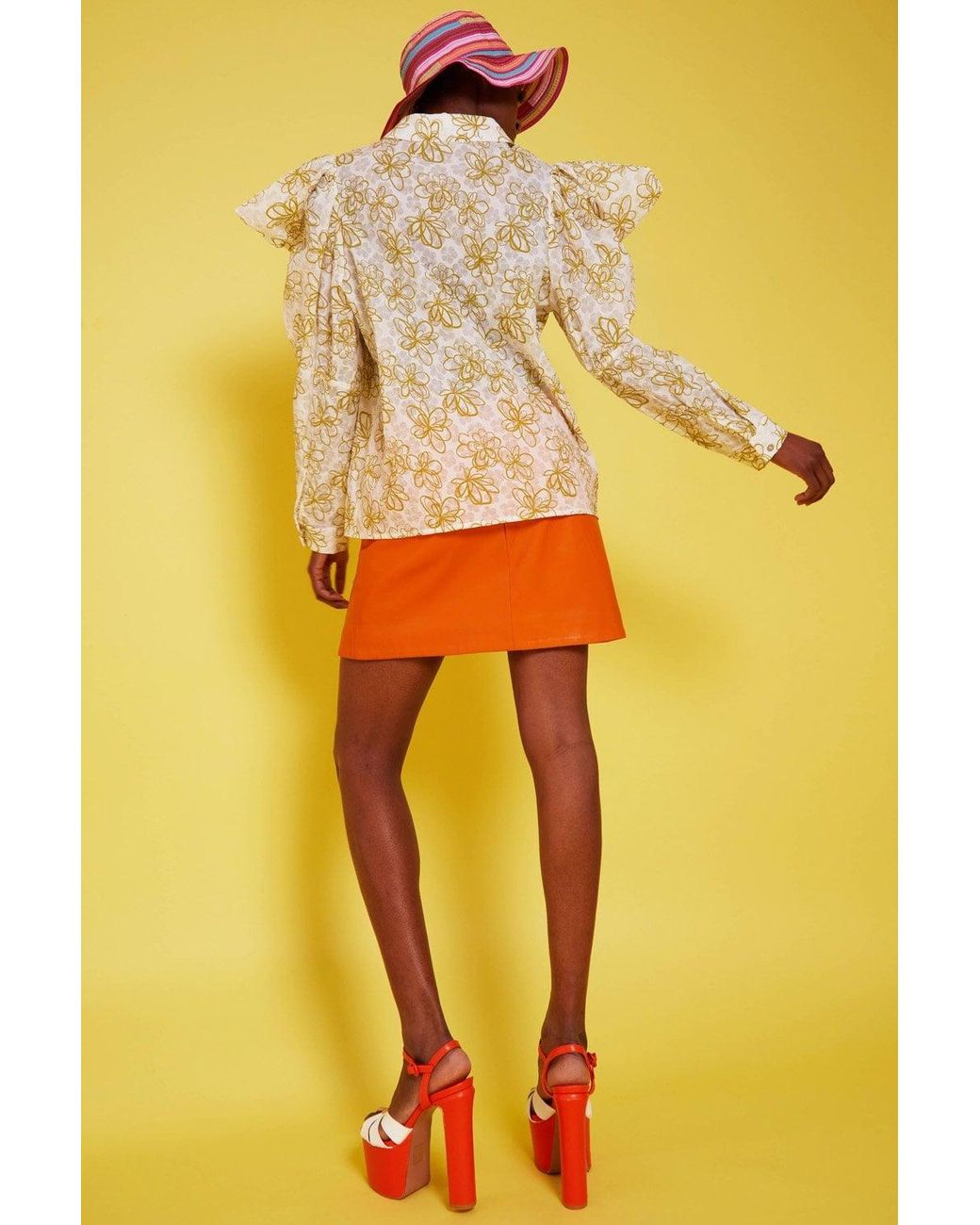 Jayley Yellow Linen Blend Puffed Sleeve Blouse