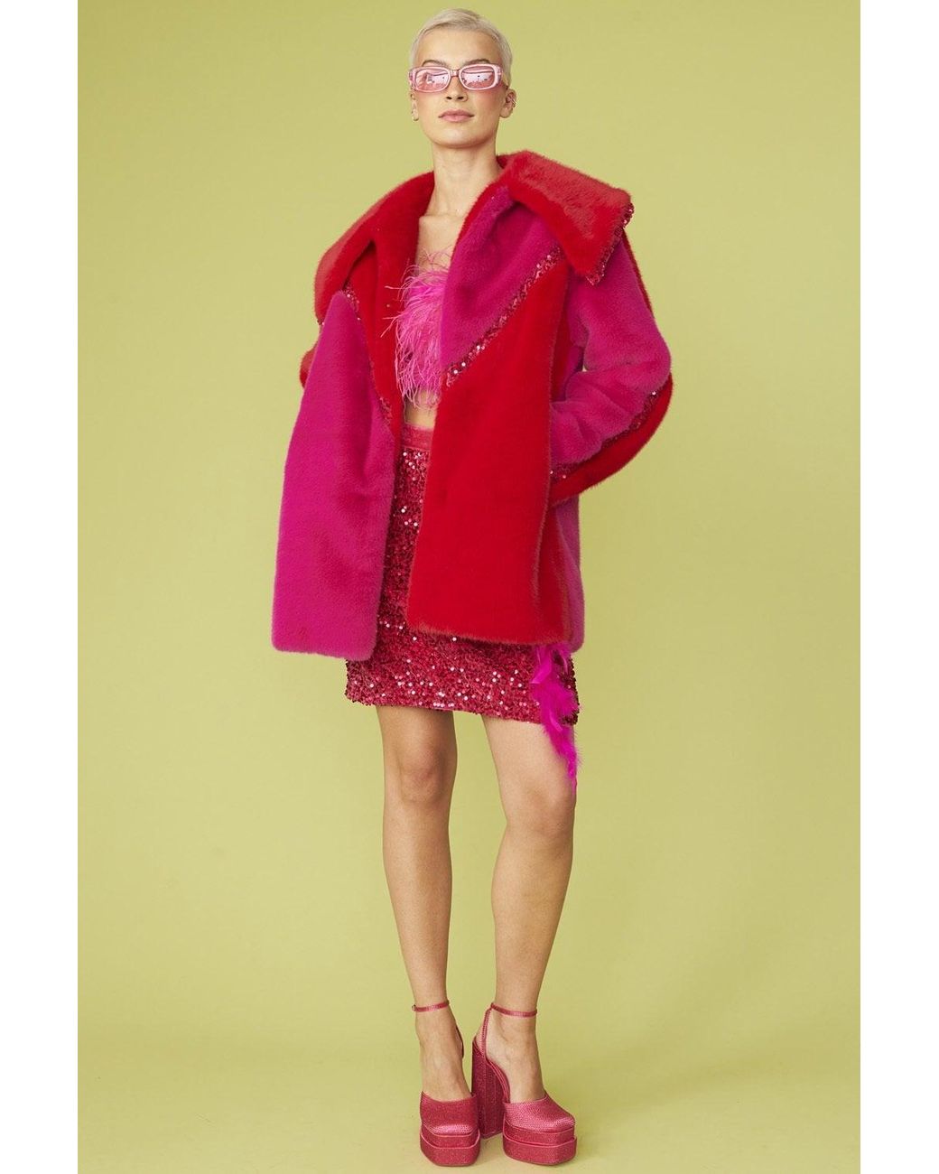 Jayley Pink Eco Faux Fur Midi Coat