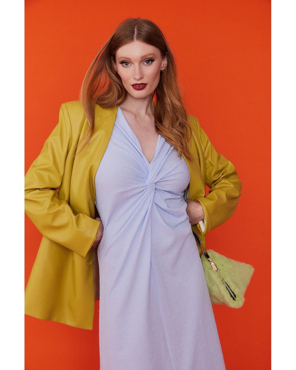 Jayley Orange Faux Leather Double Breasted Blazer