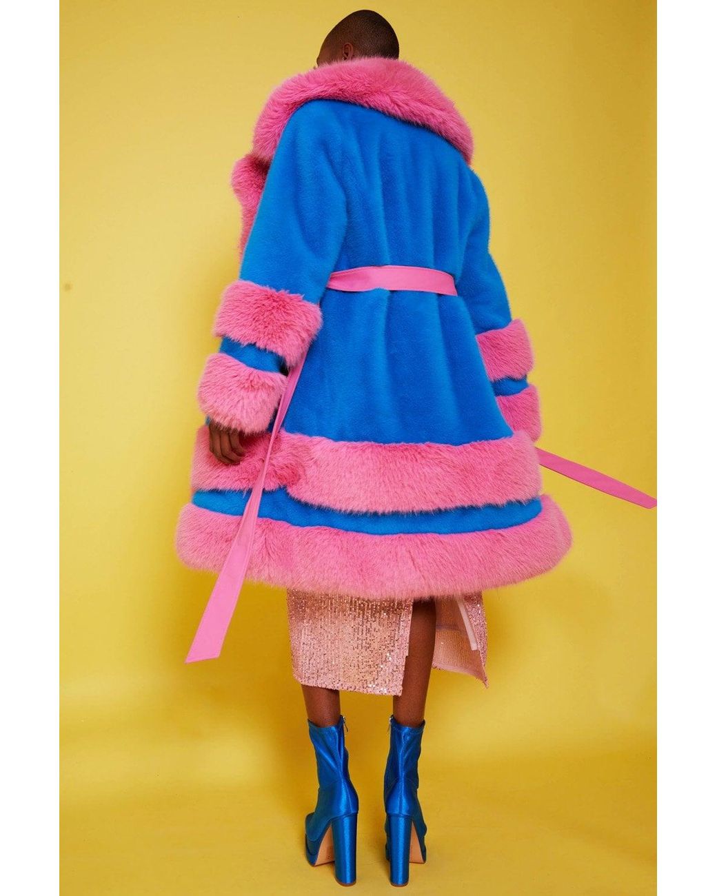 Jayley Blue Handmade Bamboo Faux Fur Coat