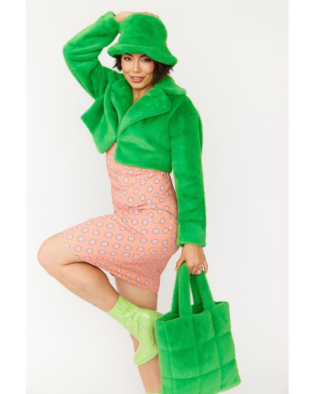 Jayley Green Faux Fur Cropped Jacket