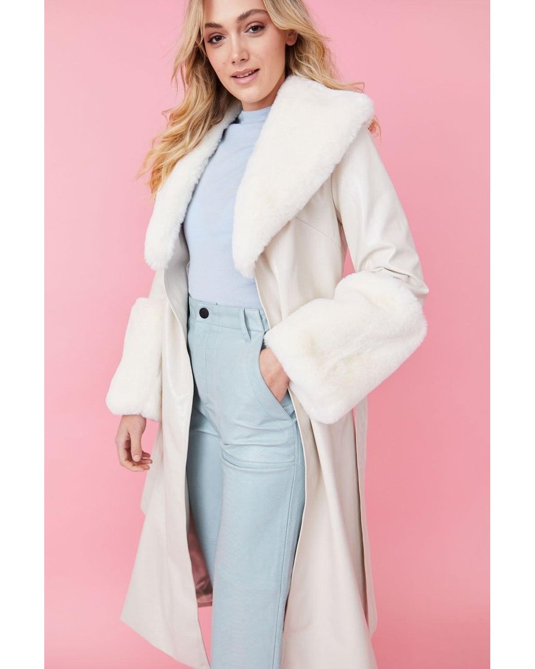 Jayley Pink Faux Leather Jacket With Detachable Faux Fur Cuffs &Amp