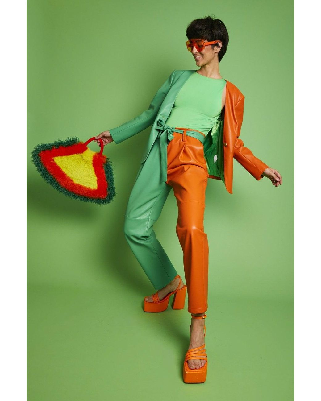 Jayley Green Eco Leather Shamrock Suit Trousers