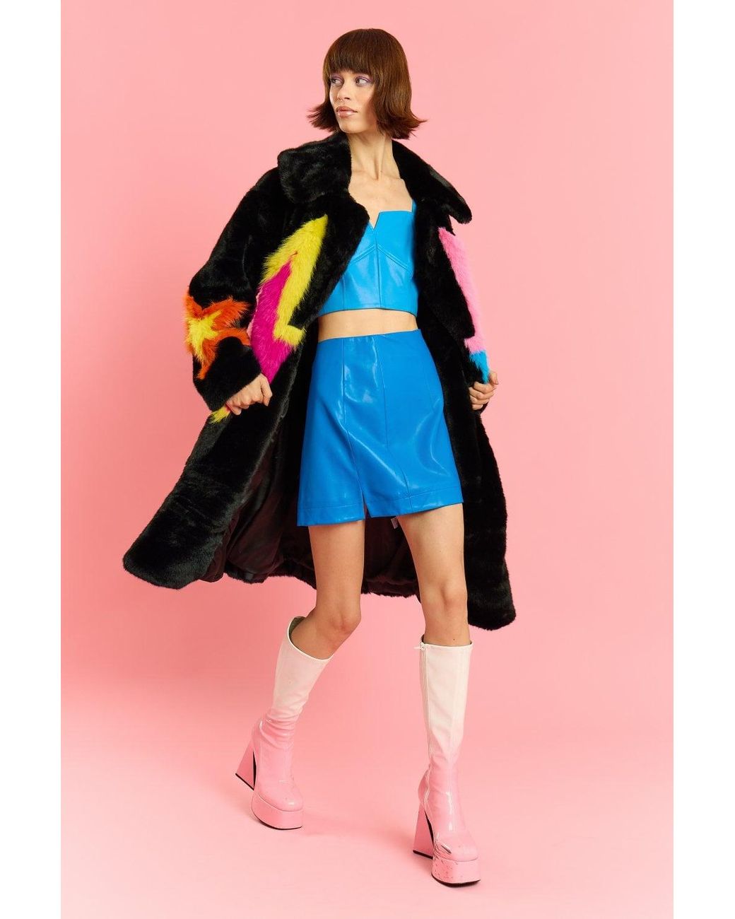 Jayley Blue Hand Made Bamboo Lyocell Multi Faux Fur Star Coat Size: L