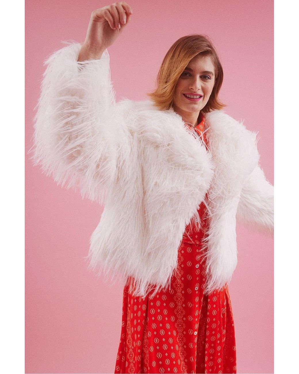 Jayley Red Hand Cut Mongolian Fur Knitted Jacket