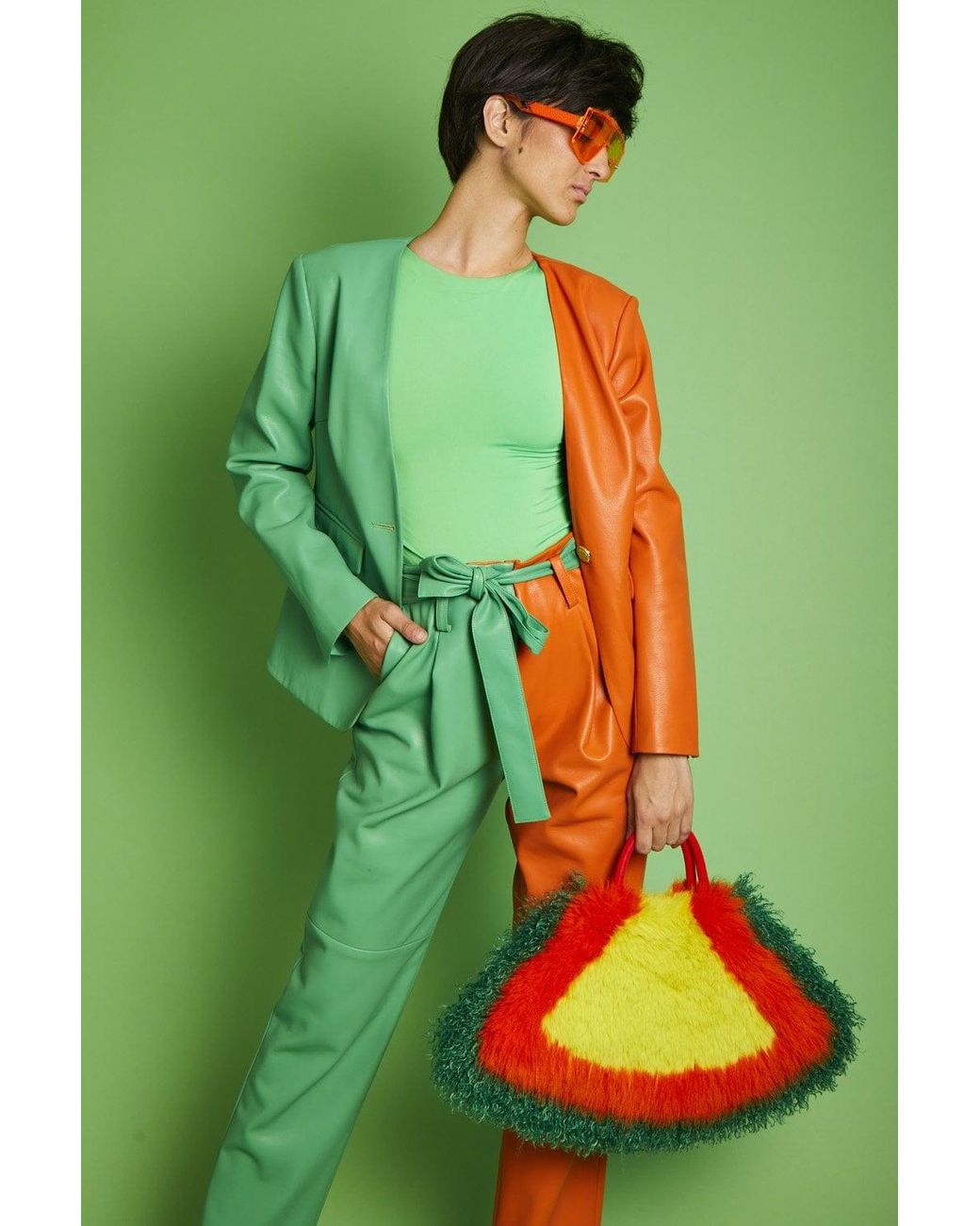 Jayley Green Eco Leather Shamrock Suit Trousers