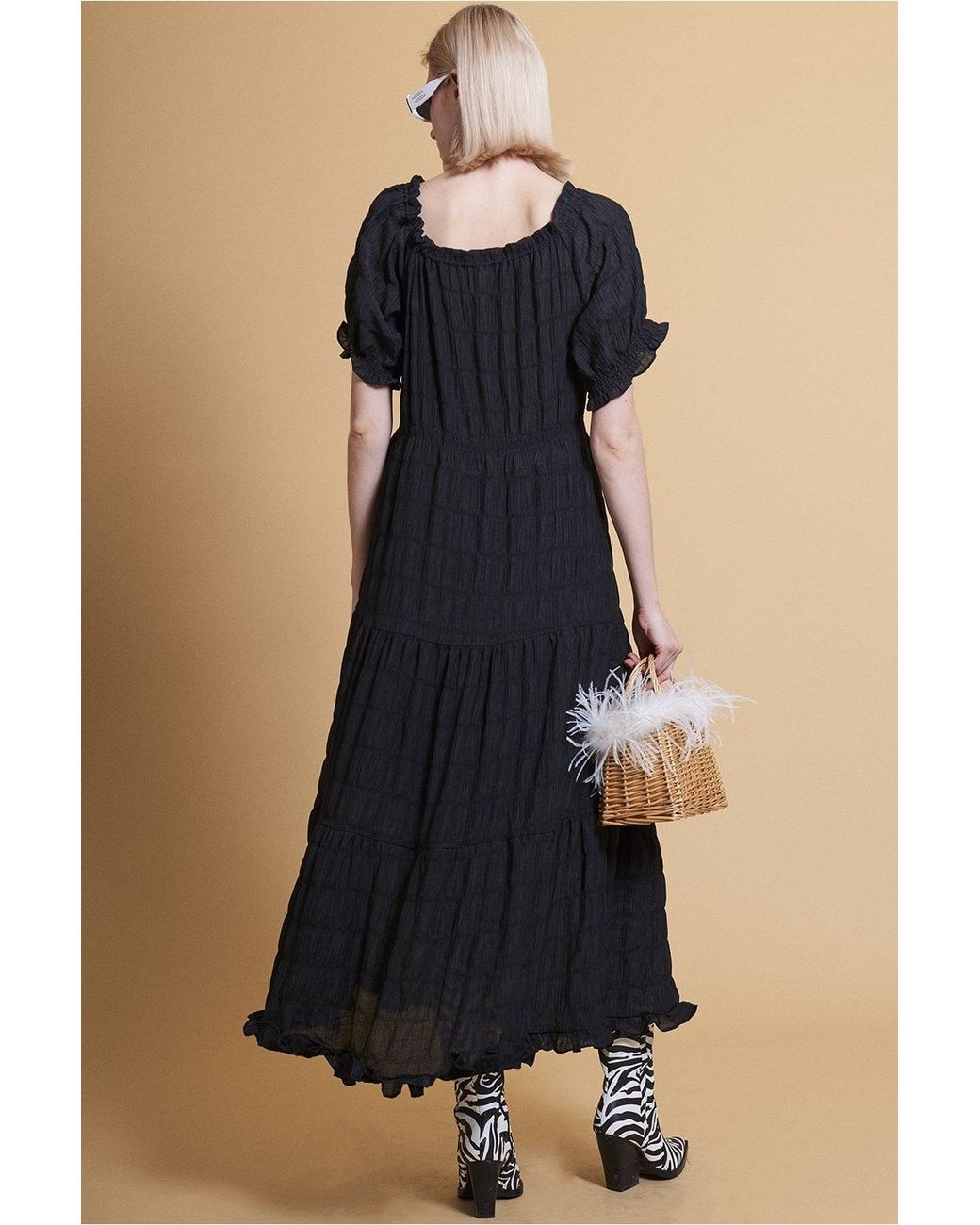 Jayley Blue Silk Blend Maxi Ruffle Dress