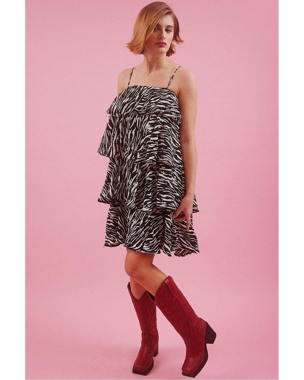 Jayley Pink Zebra Print Tiered Rara Dress