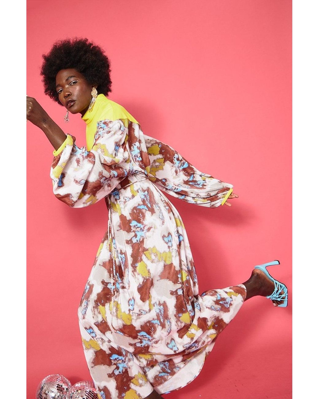 Jayley Pink Multi Colour High Neck Maxi Dress