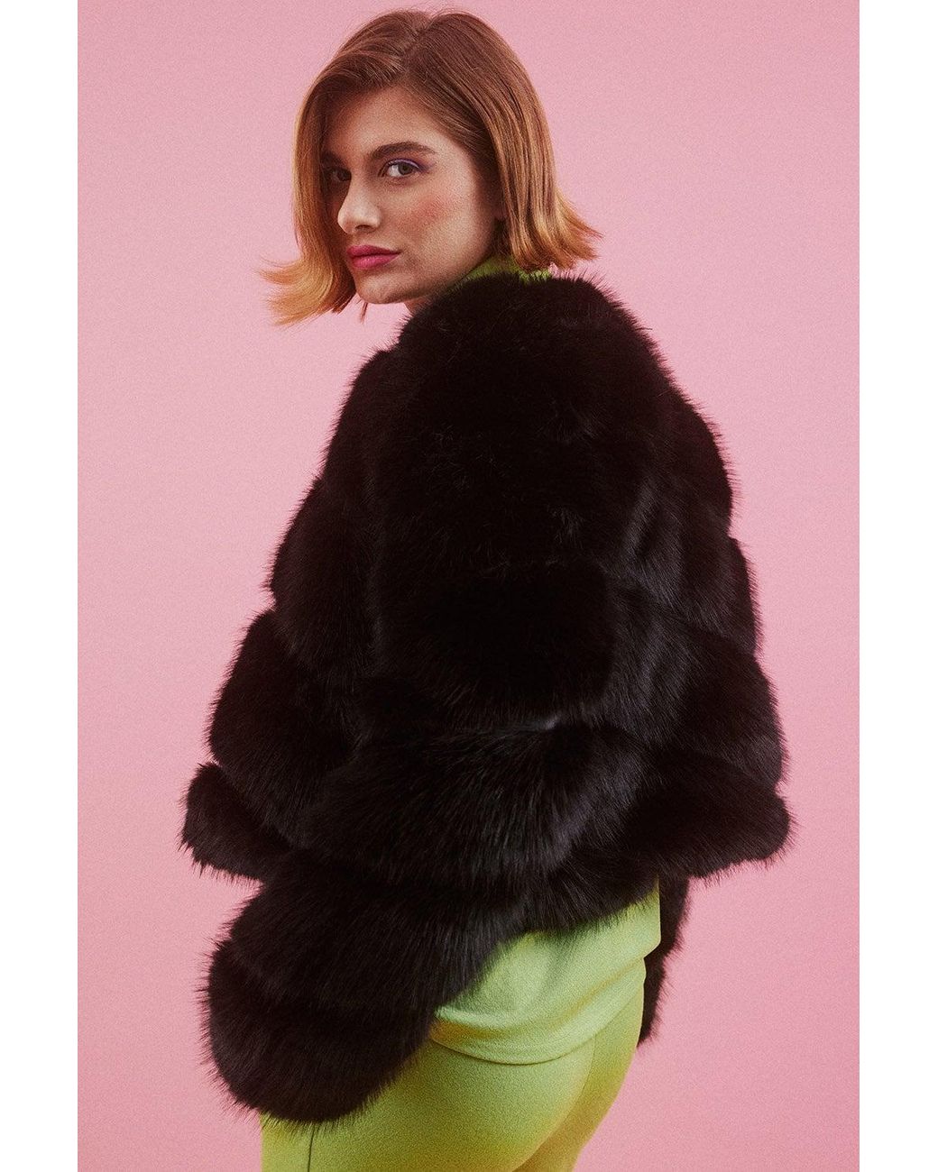 Jayley Red Handmade Bamboo Faux Fur Jacket