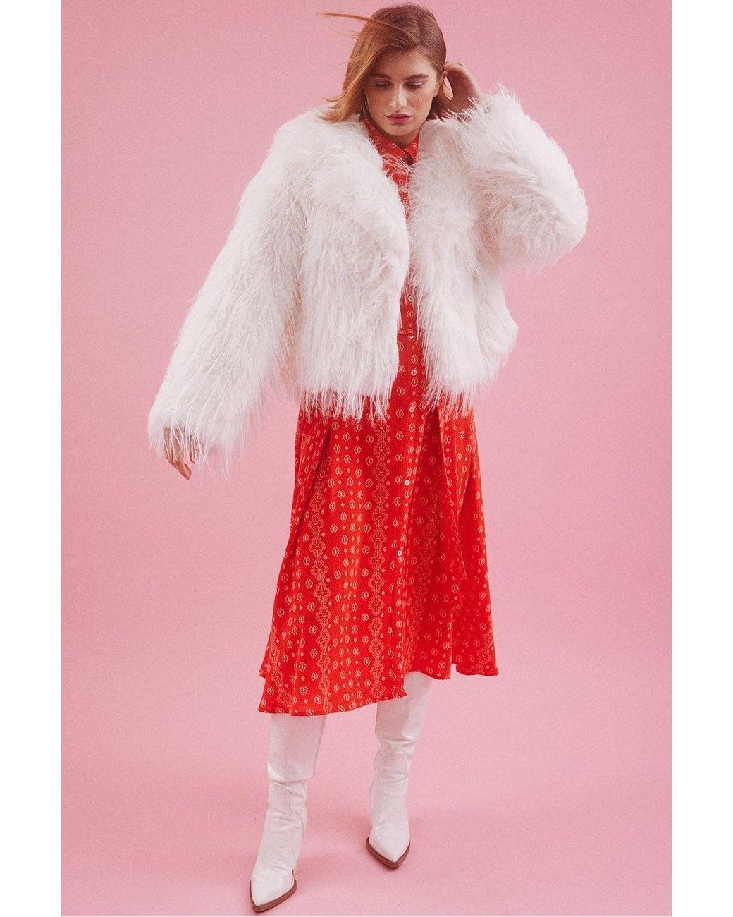 Jayley Red Hand Cut Mongolian Fur Knitted Jacket