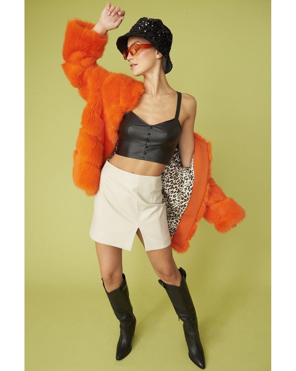 Jayley Green Faux Fur Striped Gaga Coat