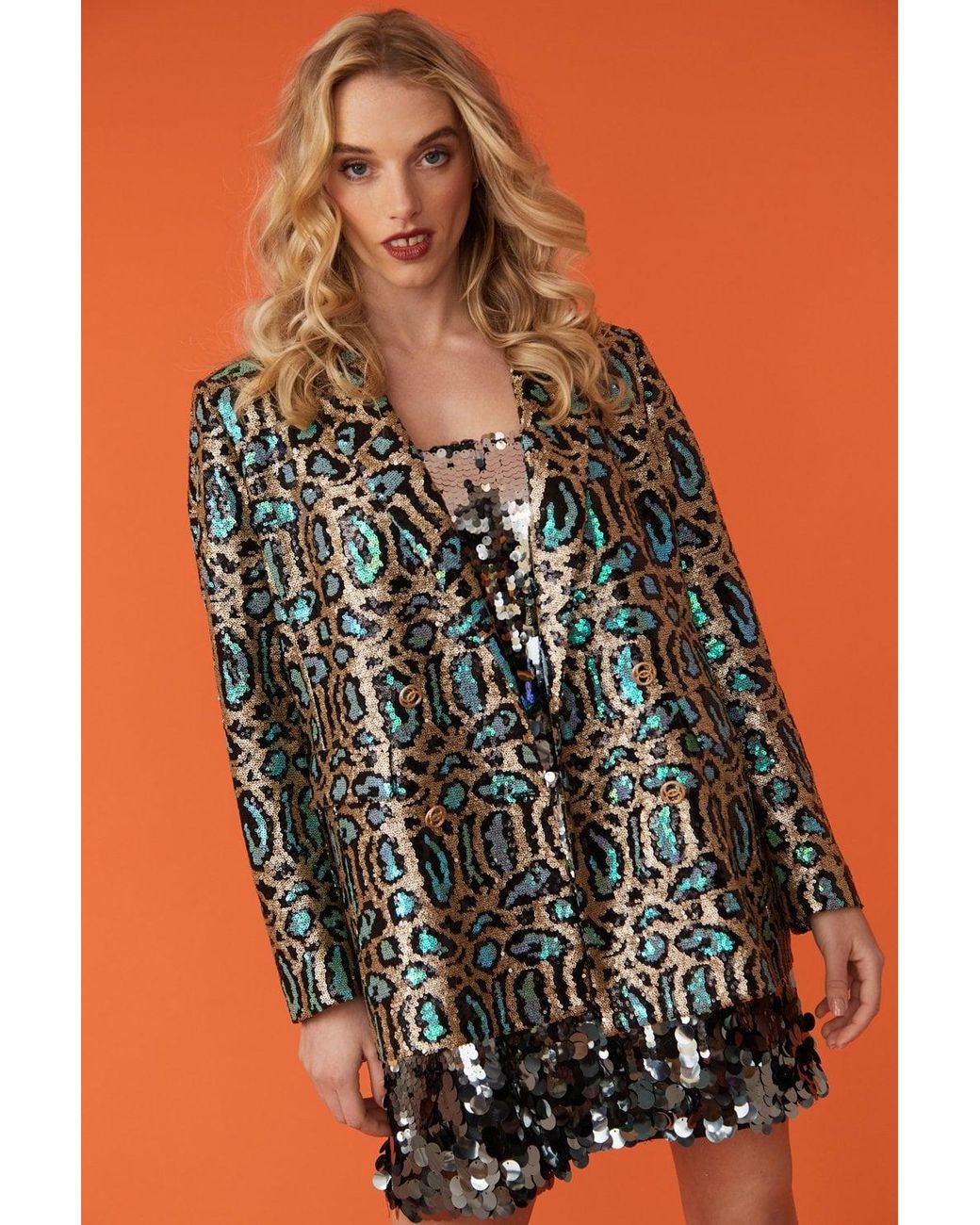 Jayley Orange Animal Print Sequin Blazer