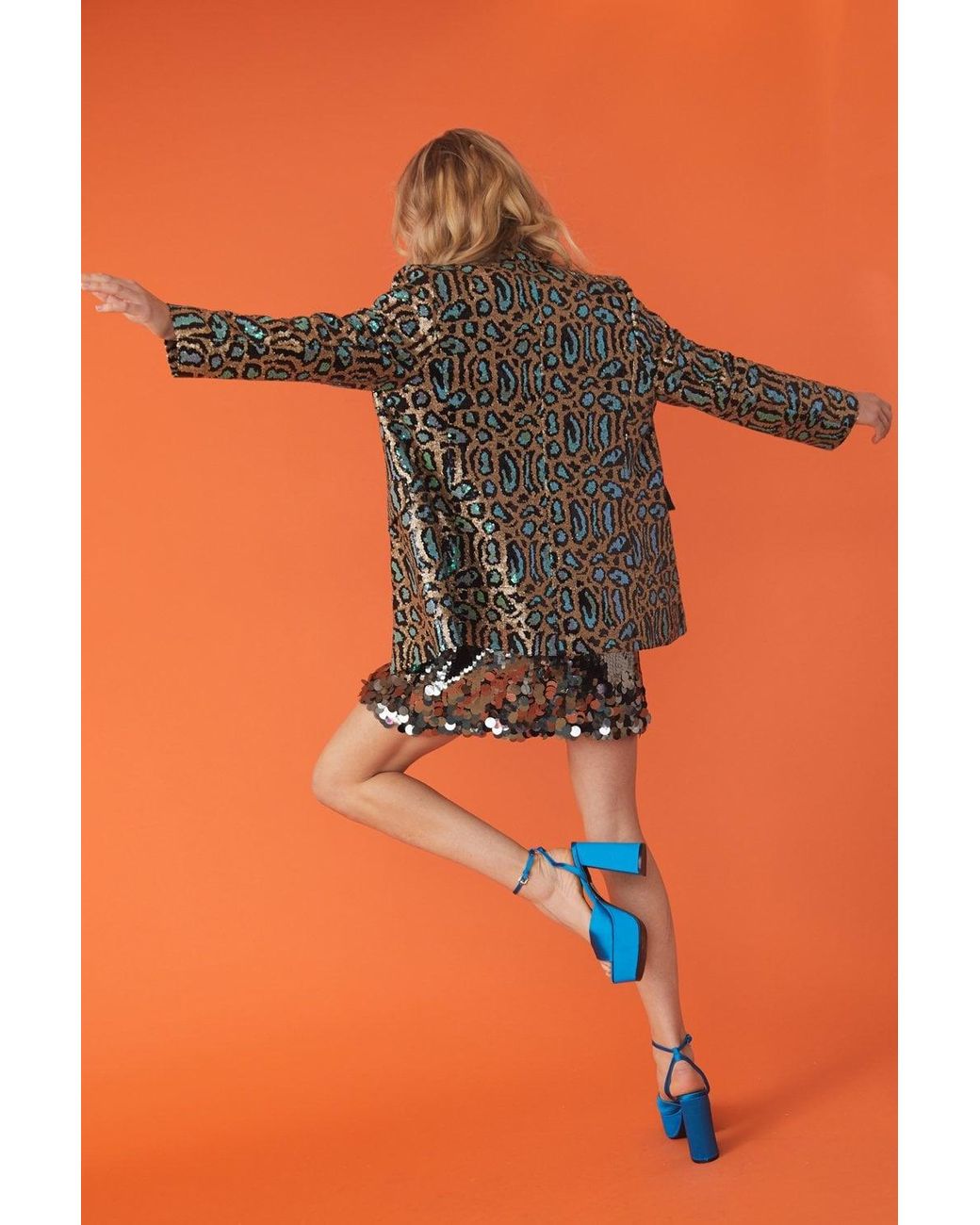 Jayley Orange Animal Print Sequin Blazer