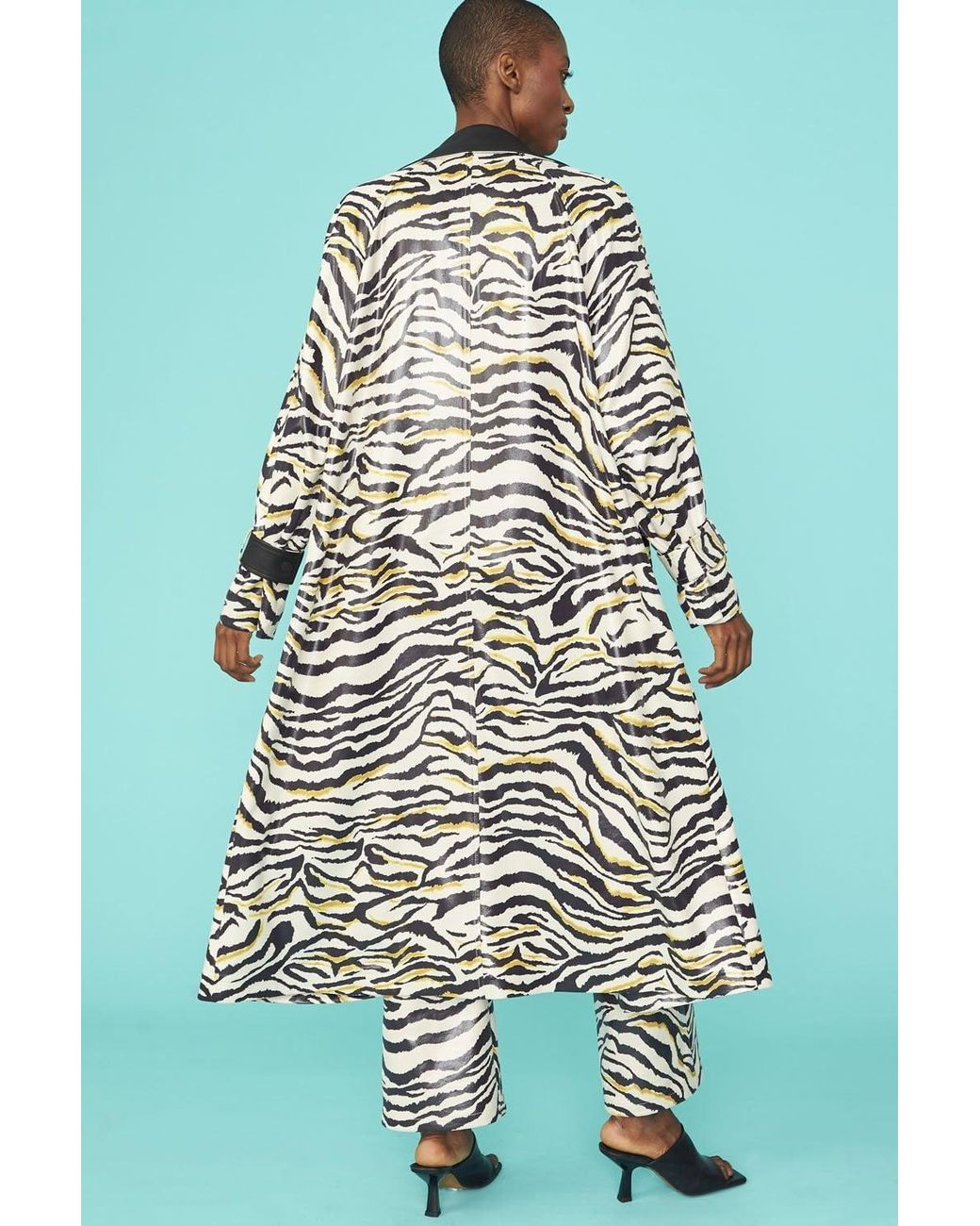 Jayley Black Zebra Print Faux Suede Trench Coat