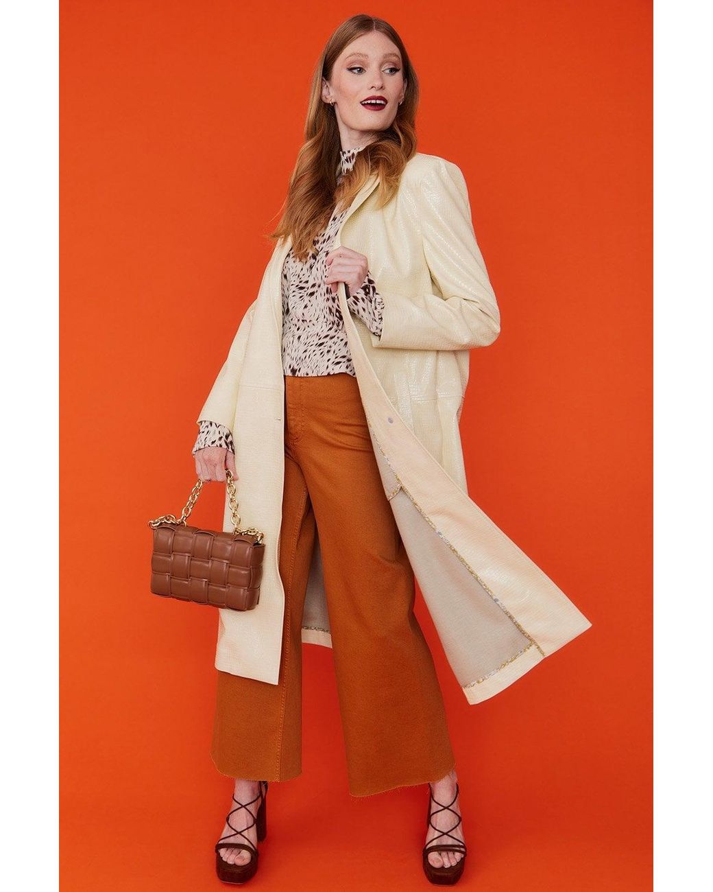 Jayley Orange Eco Leather Trench Coat