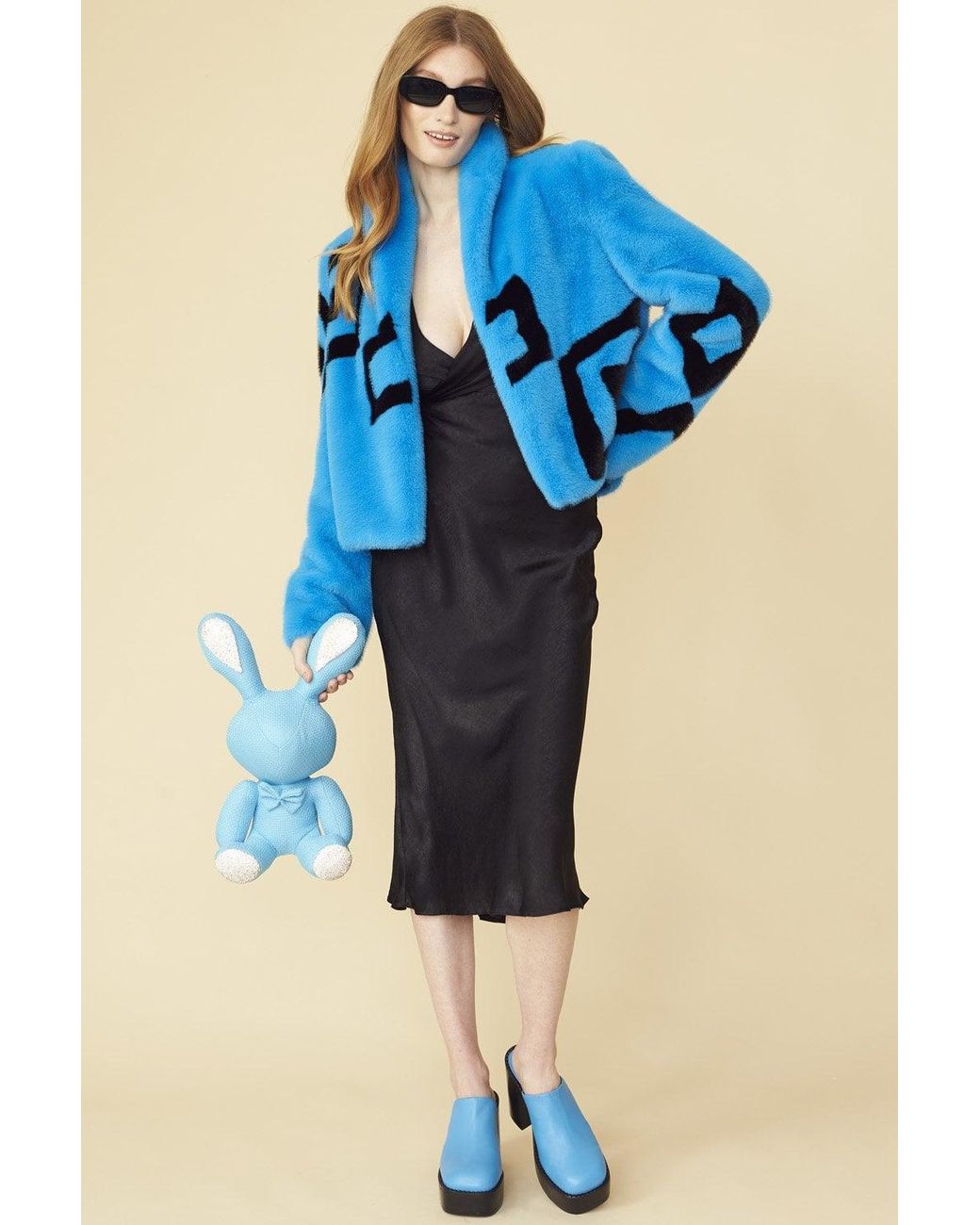 Jayley Blue Faux Fur Cropped Jacket